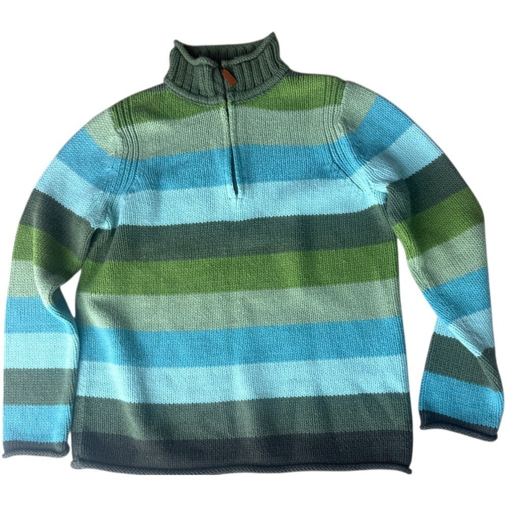 Vintage Liz Claiborne Womens Petite M Cotton 1/4 Zip Roll Neck Stripe Sweater